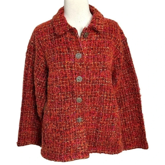 Chico’s size 2/12 burnt orange with multicolor tweed button down jacket - Picture 2 of 6